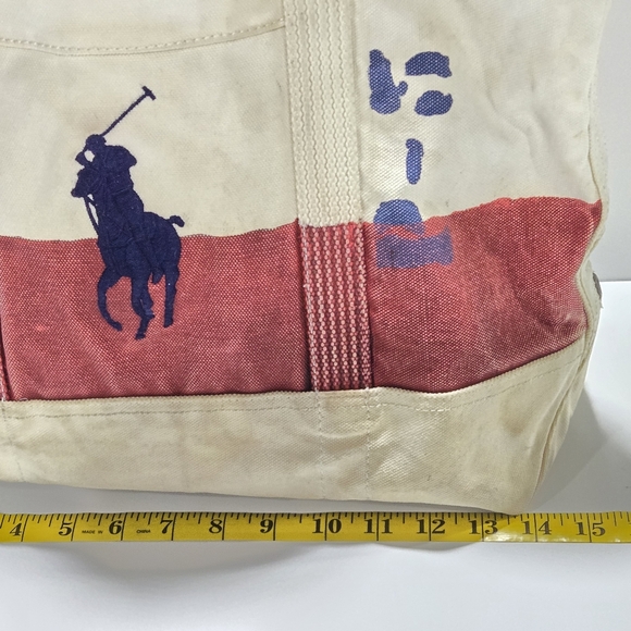 Vtg Polo Ralph Lauren Big Pony Heavy Canvas Tote Book Bag Rare Distressed Preppy - Picture 6 of 16